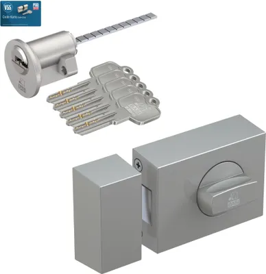 Produktbild von BASI - Türzusatzschloss mit Außenzylinder - SET - KS 500 - 70 mm - Silber - käntig - VB1305-0205