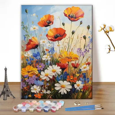 Zdjęcie produktu dla Zestaw do malowania po numerach dla dorosłych, motyw: kwiaty i rośliny, obraz akrylowy na płótnie, 30x40 cm (bez ramy)