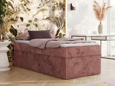 Obrázek produktu pro Kontinentální postel bez čela postele ZERO 90x200 - Středně tvrdé (H3) Multipocket | Světle růžová Manšestr - Topper T25