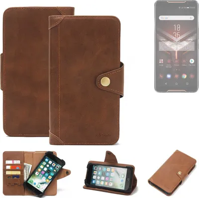 Produktbild von K-S-Trade Handyhülle kompatibel mit Asus ROG Phone 2 Schutz Hülle Walletcase Bookstyle Tasche Case Handytasche Wallet Flipcase Cover PolyurethanBraun (1x)