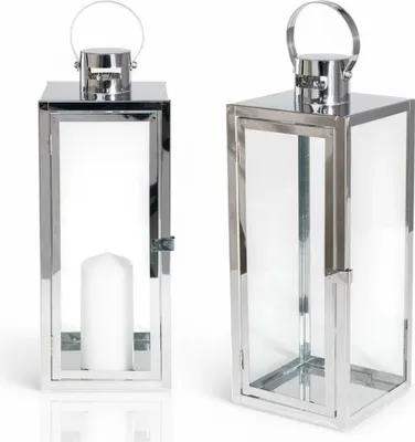 Produktbild von Terrassenlaterne für Wohnzimmer oder Balkon, silber-chromfarben, glamourös, groß, 63 cm