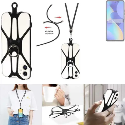 Produktbild von K-S-Trade 3in1 Handykette Handyband Handykordel Halsband Smartphone-Ring Handy-Ring kompatibel mit Tecno Spark 10  Fingerhalterung Handyring