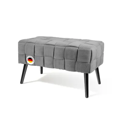 Produktbild von Sitzhocker Schminktisch Cord Hocker Fußhocker Schminkhocker Polsterhocker Ottoman Hocker mit Holzbeinen für Wohnzimmer SchlafzimmerFlur 78CM Grau