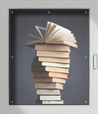 Produktbild von Wallario Lichtschutzbild, Dekorativer Sichtschutz Sonnenschutz 96 x 115 cm mit Motiv: Bücherstapel - Verdunklung ohne Bohren
