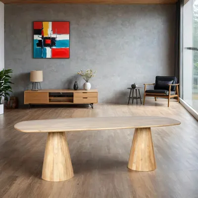 Produktbild von Zita Home, dänisch ovaler Esstisch, Doppelsäulenfüße, 220 cm, natur, Mangoholz