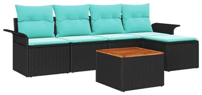 Produktbild von vidaXL Gartensofa-set 6 stk. Schwarz und Türkis Poly-Rattan