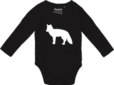 Produktbild von Huuraa Baby Body Fuchs Silhouette 80 Black  Baumwolle Fairtrade Langarmbody Geschenkidee