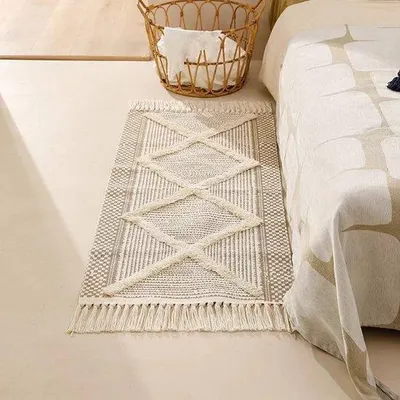 Zdjęcie produktu dla Ibenzoa® Dywan Boho, 60 x 180 cm, ręcznie wykonany, miękki – 45% bawełna/45% poliester/10% wiskoza, jasnobrązowy, dywan do salonu i sypialni