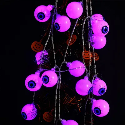 Halloween-Lichterkette 3 m, 20 lila LED-Geisteraugen, batteriebetrieben
