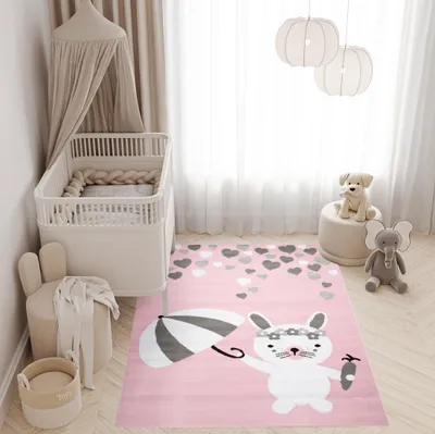 Obrázok produktu pre Koberec Detská izba Obývacia izba Spálňa Krátky vlas Moderný dizajn Ružová Biela Srdcia Detský koberec na hranie  80 x 150 cm