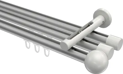 Produktbild von Interdeco Innenlaufstange / Gardinenstange mit Innenlauf Silbergrau / Weiß, Typ Siteno Luino (Kugel), 20 mm Ø 3-läufig, 420 cm