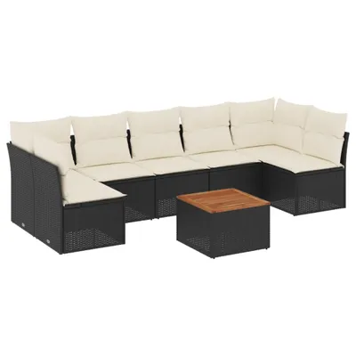 Produktbild von 8-tlg. Garten-Sofagarnitur mit Kissen Schwarz Poly Rattan