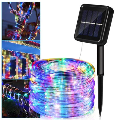 Produktbild von Ikodm Solar LED Lichterkette ,Außen Garten Balkon Terrasse, mit Solarpanel und Erdspieß 30m Bunt