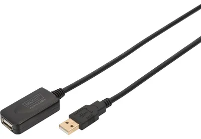 Produktbild von Digitus Aktives USB 2.0 Verlängerungskabel, 5m, 5 m, USB A, USB A, USB 2.0, Stecker/Buchse, Schwarz