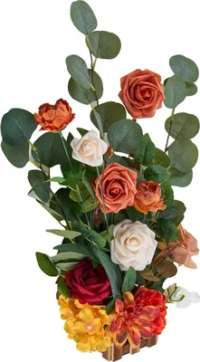 Immagine prodotto di Composizione floreale, fiori di seta artificiale, perfetta per decorazioni da tavola, arancione 17,5 pollici