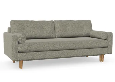 Produktbild von Esme 3-Sitzer-Sofa mit Schlaffunktion, Massivholzkonstruktion, skandinavischer Stil, Hohe Beine aus Eichenholz, gewachst, Chenille-Stoff Puente 33 Grün