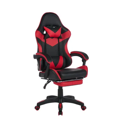 Produktbild von LVHOM Gaming Stuhl mit Fußstütze und Massagefunktion, Ergonomischer Gamingstuhl Bürostuhl aus Kunstleder, Höhenverstellbar, bis 150kg, Schwarz-Rot