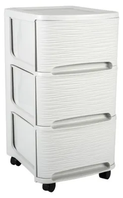 Image de Meuble de rangement 3 grands tiroirs à roulettes 32 x 37 x H 61 cm- Blanc cérusé design Pierre
