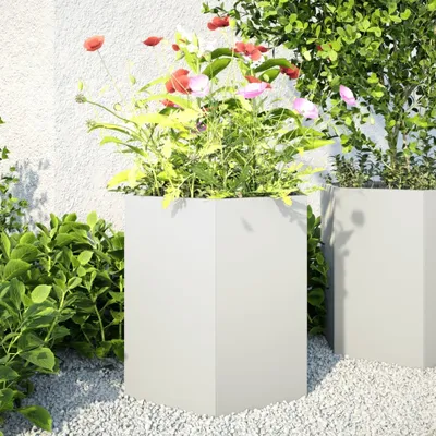 Produktbild von "Rabatt" Garten-Hochbeet/Pflanzgefäß/Pflanzkübel -e 2 Stück Weiß Sechseckig 46x40x45 Stahl - Beete CC23728