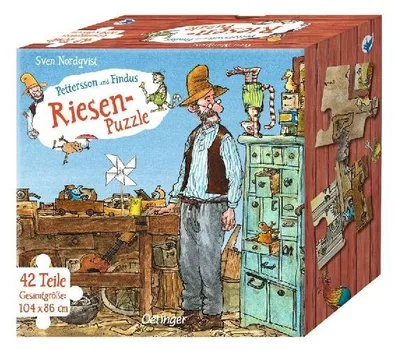 Produktbild von Pettersson und Findus. Riesen-Puzzle. Petterssons Tischlerschuppen. 42 Teile, Gesamtgröße 104 x 86 cm