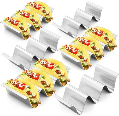 Produktbild von Taco Halter 6er Set, Taco Ständer aus 304 Edelstahl, Taco Serviertablett, Spülmaschinenfest & Backofenfest