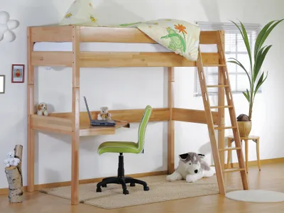 Produktbild von Relita - Hochbett Renate Buche massiv natur lackiert, mit Schreibtisch