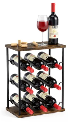 Weinregal für 9 Flaschen, Vintage Braun, Holz & Metall