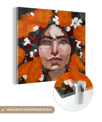 Obrázok produktu pre MuchoWow® Sklenené obrazy - Obrazy na stenu - Fotka na skle Abstrakt - Žena - Portrét - Obraz 90x90 cm Nástenná dekorácia zo skla - Akrylový sklenený obraz - Akrylové obrazy - Nástenná dekorácia - Obrazy