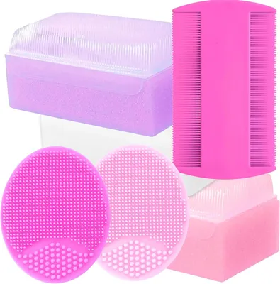 Productafbeelding van Behandelingsset tegen wiegkap voor babymeisjes | Babyborstel, kam en badspons, 6-delig (roze)