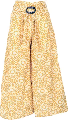 Produktbild von Luftige Sommerhose mit Kokosschnalle, Boho Palazzohose, Weite Baumwollhose - Kurkuma, Damen, Gelb, Baumwolle, Größe: M