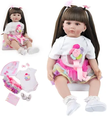 Image de Poupée reborn, en silicone souple, 60 cm, avec de longs cheveux, pour enfants