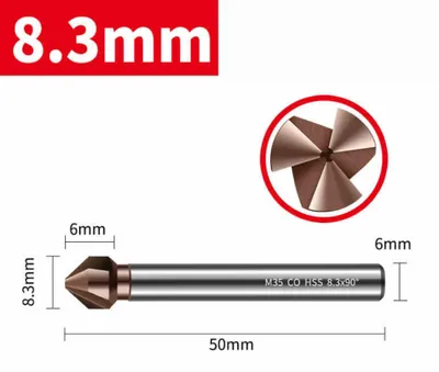 Zdjęcie produktu dla Pogłębiacz stożkowy 3-ostrzowy Rozmiar: Ø8.3 x 6 x 90° x 50L