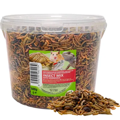 Produktbild von UGF Insektenmischung mit Gammarus 500g(3L), Kleintier-Snacks, Igelfutter,Hamsterfutter,Rattenfutter, mit Mehlwürmer,Soldatenfliegenlarven,Seidenraupen