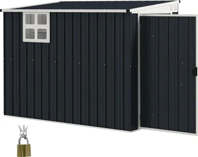 Zdjęcie produktu dla Metalowa szopa na narzędzia 2,7m² 128x231x181cm Szopa na narzędzia z uchylnym oknem dachowym Zamykane drzwi Odporna na warunki atmosferyczne szopa ogrodowa Zewnętrzna szopa ogrodowa na podwórko Ciemnoszary