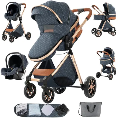 Productafbeelding van Kinderwagen 3-in-1 reissysteem met reiswieg en autostoel, lichtgewicht frame en opvouwbaar