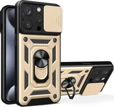 Produktbild von iPhone 15 Pro Hülle mit Magnetische Ring Ständer Halter Dia Kameraschutz TPU Bumper Silikon Schutzhülle für iPhone 15 Pro Gold