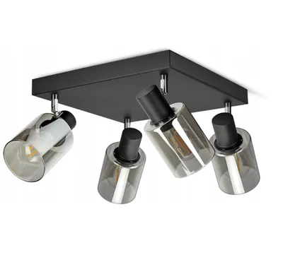 Produktbild von FKL DESIGN Home Deco Deckenlampe Deckenleuchte Schwarz 4-flammig E27 Glas Lampenshirm Lampe aus Serie N535 (DQP4)