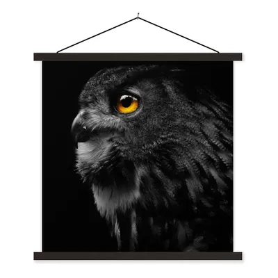 Produktbild von MuchoWow® Textilposter Eule - Vogel - Schwarz - Porträt 90x90 cm mit schwarzem Rahmen - Magnetisches