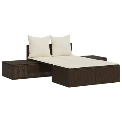 Produktbild von Doppel-Sonnenliege mit Auflagen Braun Poly Rattan