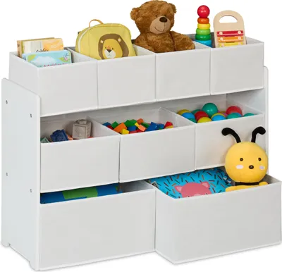 Image de Étagère pour enfants Relaxdays avec 9 bacs en tissu, H x l x P : 60 x 92 x 30 cm, armoire à jouets pour chambre d'enfant, commode pour enfants, blanche