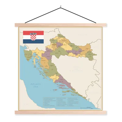 Obrázek produktu pro MuchoWow® Textilní plakát - Vintage mapa Chorvatska - 90x90cm - S hnědými lamelami