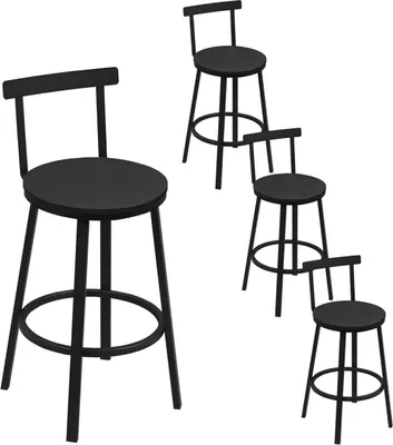 Produktbild von WOLTU Barhocker rund, Küchenhocker, Tresenhocker mit Lehne, Metallgestell, Fußstütze : Schwarz 4 Farbe: Schwarz Stückzahl: 4