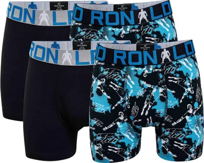 Produktbild von CR7 Jungen Boxershorts, 4er Pack - Trunks, Baumwolle Stretch, Logobund Schwarz/Blau 122/134