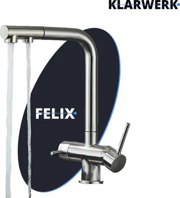 Produktbild von Felix | 3 Wege Premium Edelstahl gebürstet ausziehbare Armatur | Silber Chrom Osmose Wasserhahn Küche |Mischbatterie - 360 Grad | Filter 3 Anschlüsse