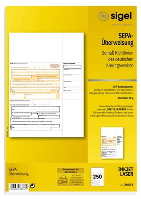 SEPA-Überweisungsformulare A4, 250 Blatt, OCR-Papier 90 g/m², mikroperforiert