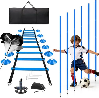 Obrázok produktu pre Futbalová tréningová súprava, slalomové tyče 6 ks, 6 m rebrík, 12 kužeľov, pre futbalový tréning