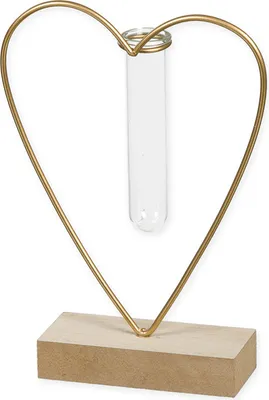 Produktbild von Metall-Herz gold mit Glasröhrchen Vase Hochzeit