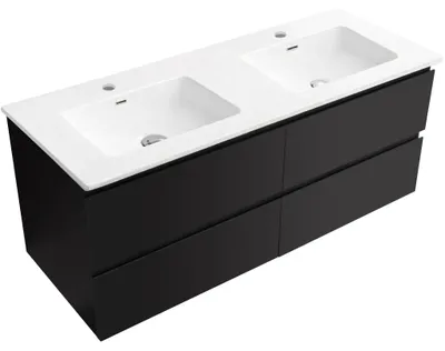 Immagine prodotto di CERANO - Mobile da bagno Carole - nero opaco + doppio lavabo in Vetroceramica Novo - bianco lucido - 121x49,5x46,5 cm