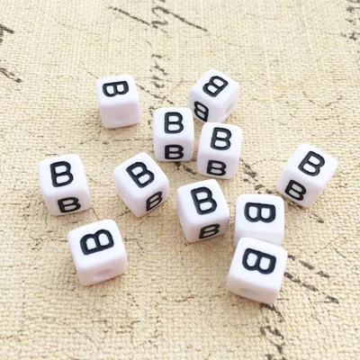 Produktbild von Buchstaben Perlen, 30 Stück, 6x6 mm, weiß mit schwarz, eckig, Buchstabe B