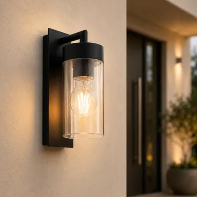 Produktbild von Maxkomfort Außenwandleuchte STELLA – E27 Aluminium Wandlampe schwarz – IP44 Wetterfest – für Terrasse, Eingang & Garten, exkl. Leuchtmittel